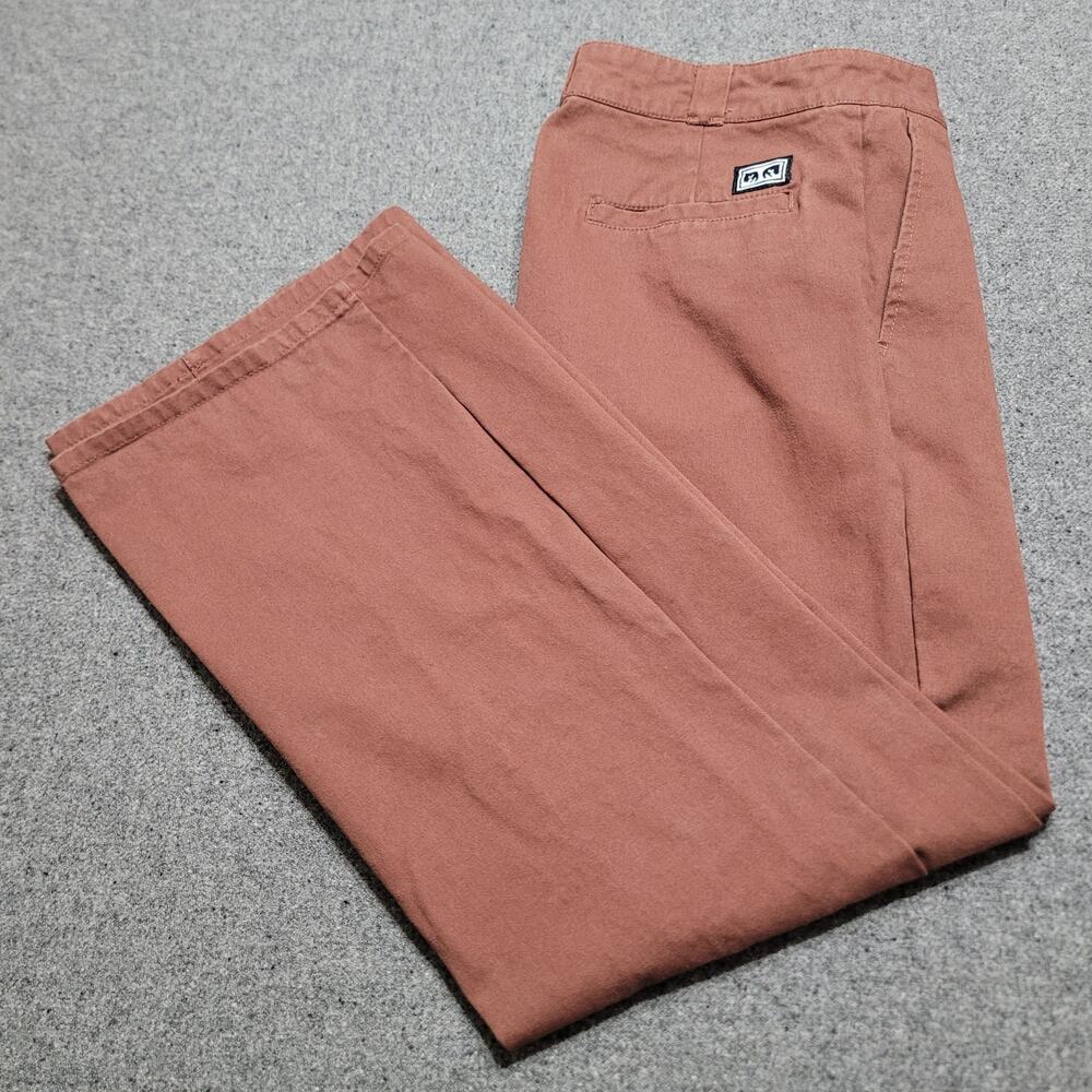 Obey Pants Womens 25x32 Brown Wide Leg Chinos Skater Grunge Giant Streetwear